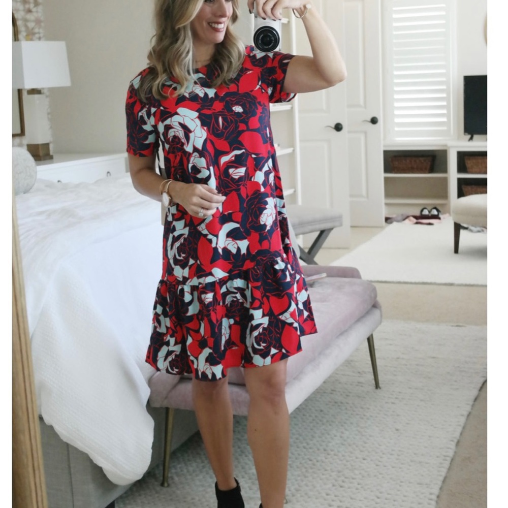 Floral Red and Black Women's Dress